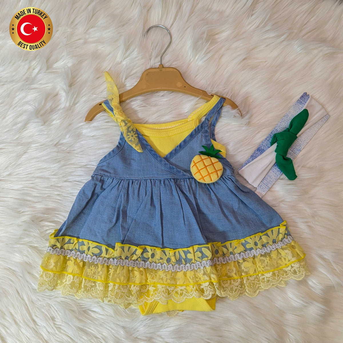 Turkish Dress Denim Romper Style Frock with Head Band